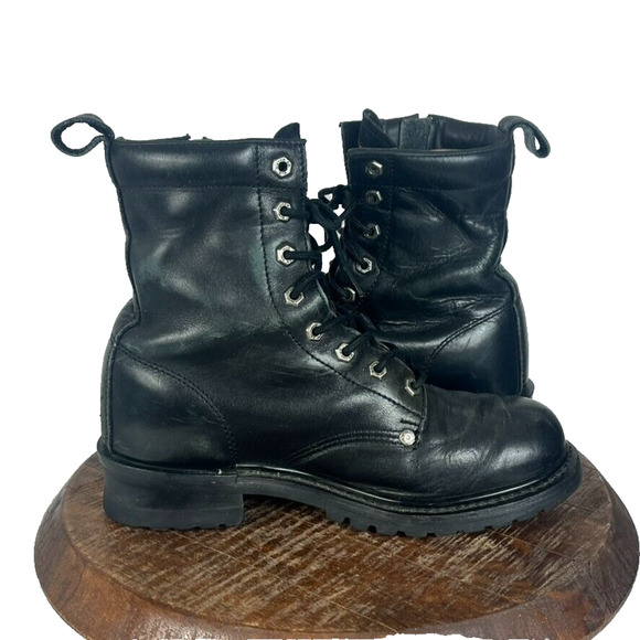 Harley Davidson Boots Mens 8.5 Black Leather Ankle Logger MotoRider Lace Zip Up - Picture 7 of 12